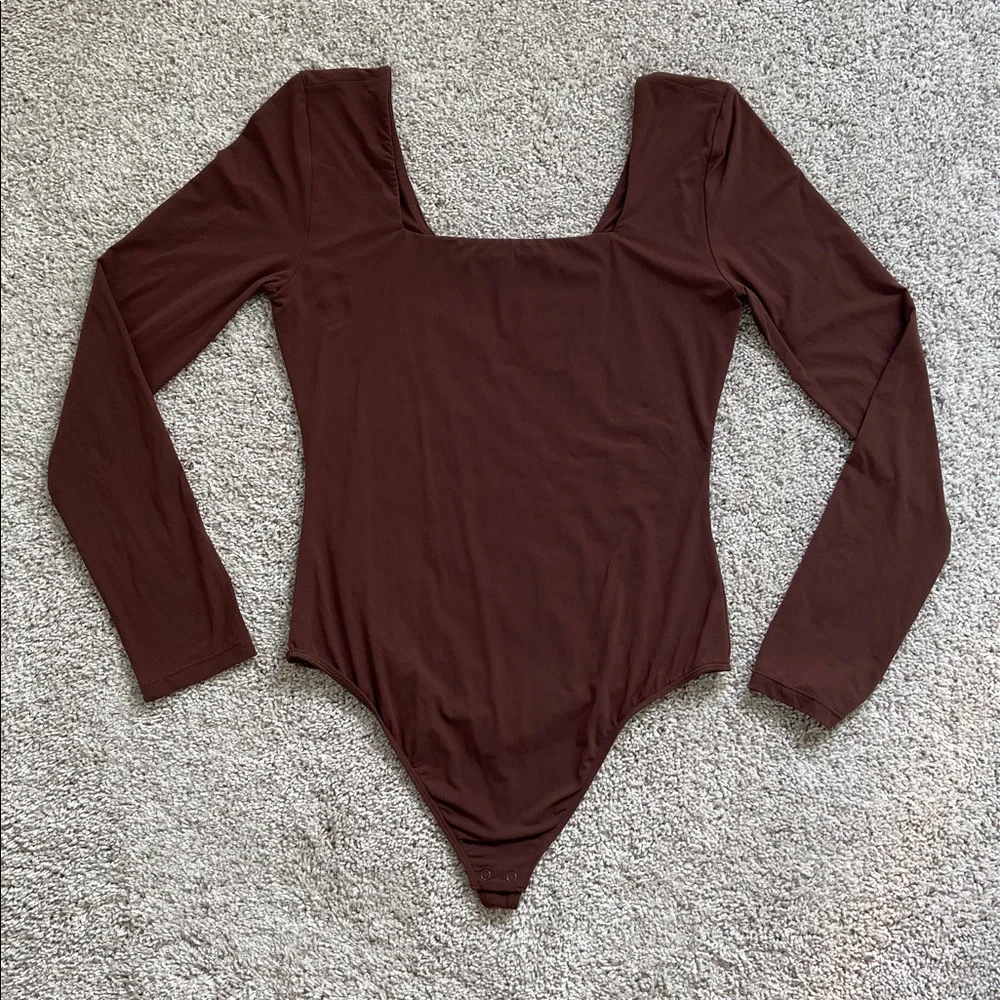 Quince • Second Skin Square Neck Long Sleeve Bodysuit Cocoa